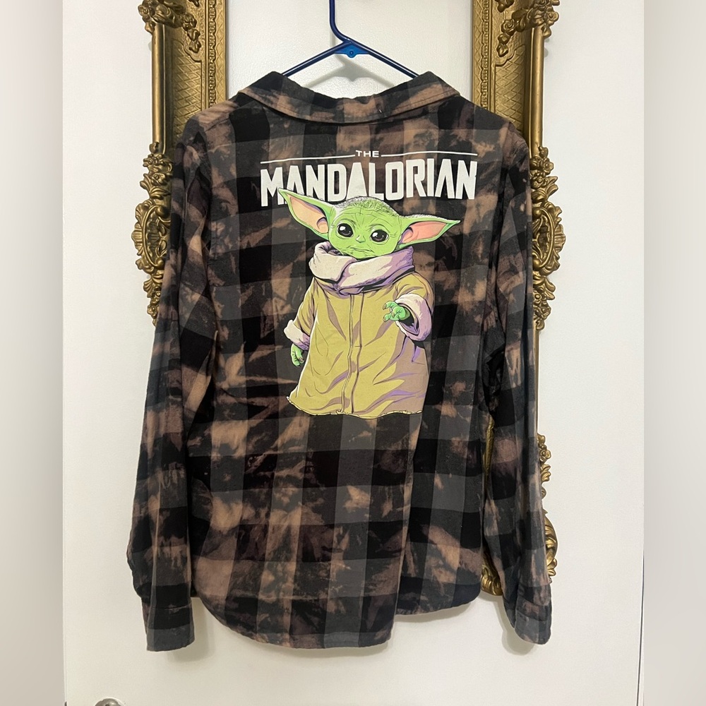 Star Wars The Mandalorian Baby Yoda Grogu Tie Dye Flannel Shirt Size M